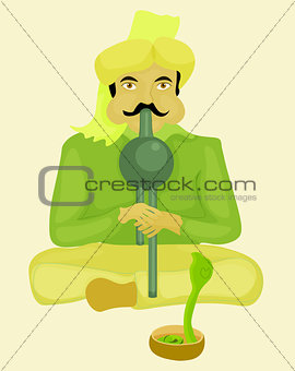 snake charmer playing a musical instrument, dancing snake. vecto