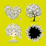 Floral set - tree, girl, heart, frame for your design