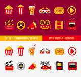 Set of flat cinema icons for online
