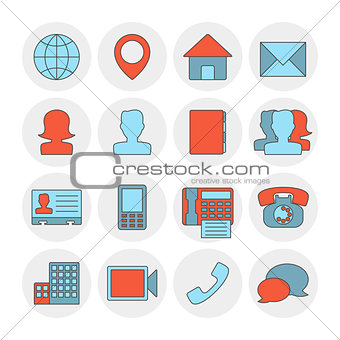 Contact outline icons flat