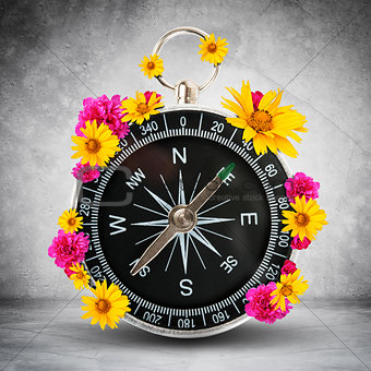 Compass with flowers