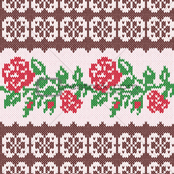 Knitted Seamless Pattern with Red Roses