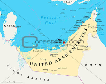 UAE United Arab Emirates Political Map