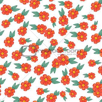 Watercolor pattern with red flowers and some floral elements.