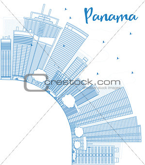 Outline Panama City skyline with blue skyscrapers and copy space