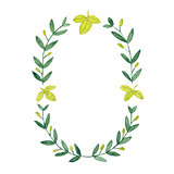 Watercolor olive wreath. Isolated illustration on white backgrou