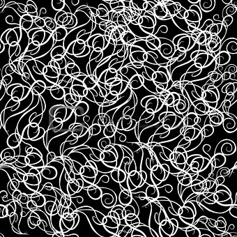 Abstract white wave lines on black background