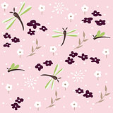 dragonfly seamless floral pattern