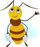 Bee cartoon smiling with two buckets