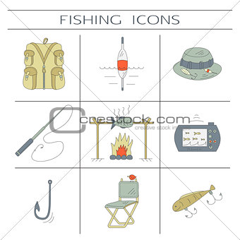 Fishing color icons.
