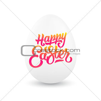 Happy Easter lettering and white paper egg