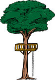 Isolated Tree with Treehouse Ladder
