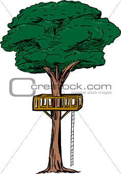 Isolated Tree with Treehouse Ladder