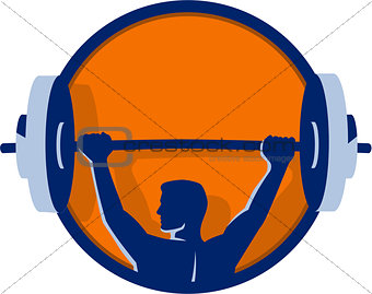 Weightlifter Lifting Barbell Rear Circle Retro