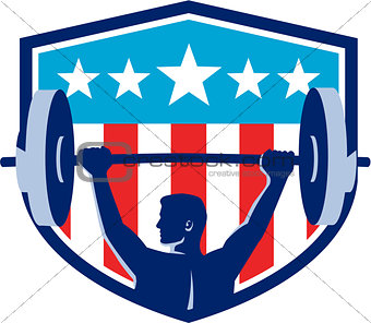 Weightlifter Lifting Barbell Rear Flag Shield Retro