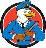 Bald Eagle Policeman Baton Circle Cartoon