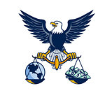 Bald Eagle Hold Scales Earth Money Retro