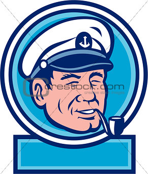 Sea Captain Smoking Pipe Circle Retro