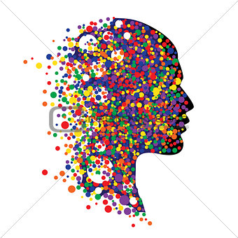 Human head isolated on white. Abstract vector illustration of face  with colorful circles