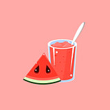Watermelon Smoothie Cartoon Flat