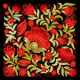 abstract red floral ornament isolated on black