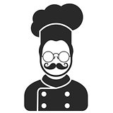 Chef cook icon - man with moustaches beard and in glasses 
