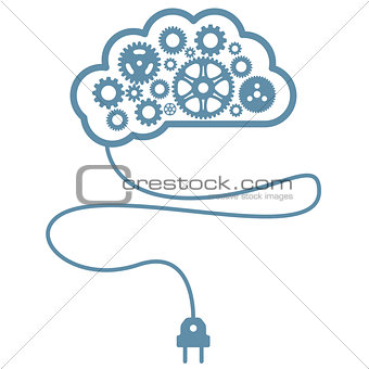 Artificial mind and intelligence - brain with gearwheel and cord