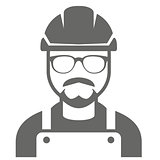 Builder in hard hat and glasses - foreman icon