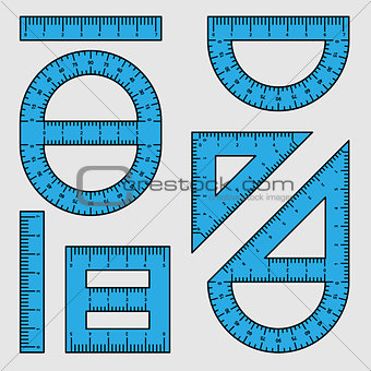 Set of different rulers and protractor of student