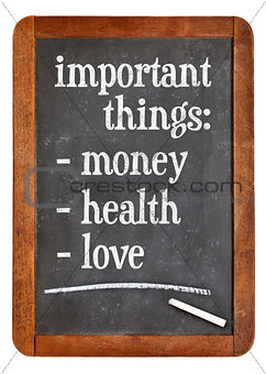 Money, health and love