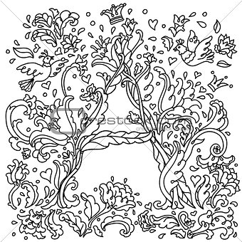 Pattern for coloring book letter a