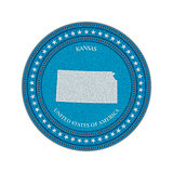 Label with map of kansas. Denim style.
