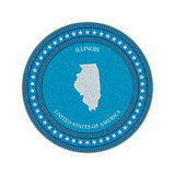Label with map of illinois. Denim style.