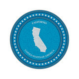 Label with map of california. Denim style.