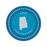 Label with map of alabama. Denim style. 
