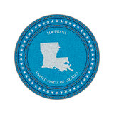 Label with map of louisiana. Denim style.