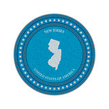 Label with map of new jersey. Denim style.