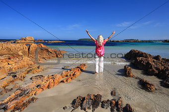 Love Vacation Love Summer at Beach, female arms raised happiness