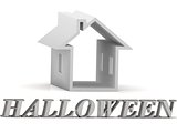 HALLOWEEN- inscription of silver letters and white house 