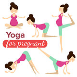 set illustrations of simple yoga poses for pregnant woman