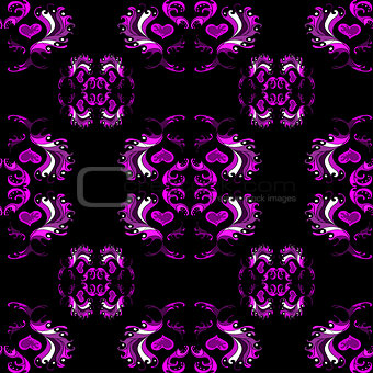 pink flower petals on a black background seamless vector pattern