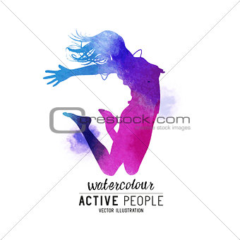 Watercolour Jumping Women Vector