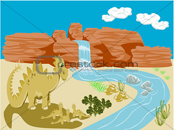 Dinosaur with babies in background scene