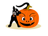 Black Friendly Cat with Pumpkin Face
