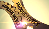 Productivity Improvement Concept. Golden Metallic Cogwheels.
