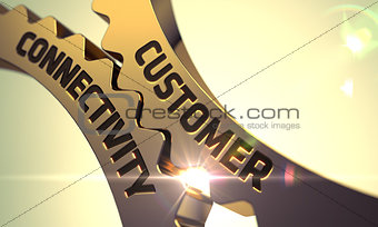 Customer Connectivity Concept. Golden Metallic Cog Gears.