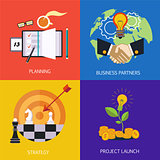 Business banners. business partners, strategy, planning and launch of the project. Vector flat
