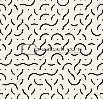 Vector Seamless Rounded Lines Memphis Style Jumble Pattern