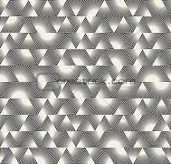Vector Seamless Black and White Triangle Sunburst Lines Irregular Pattern