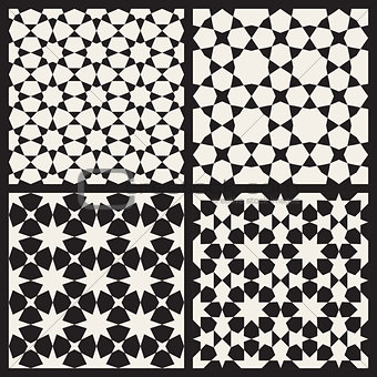 Set of Four Vector Seamless Islamic Stars Tessellation Geometric Pattern